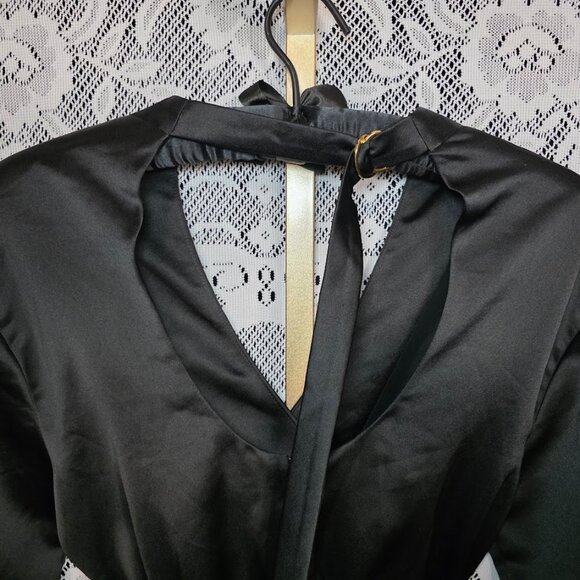 NWT Du Paradis Long Sleeve Deep V Ruched Dress Black - Picture 8 of 11